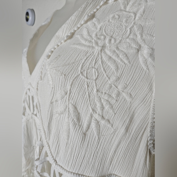 Free People Marissa Embroidered Cutout Ruffle Sleeve Mini Dress Oversize V-Neck - Picture 10 of 15